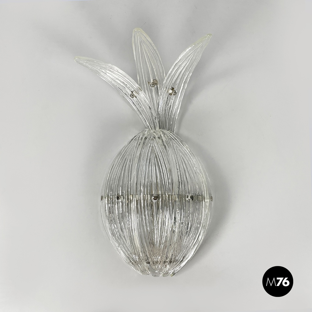 Italian modern Pineapple-shaped wall lamp in fluted glass and metal, 1980s