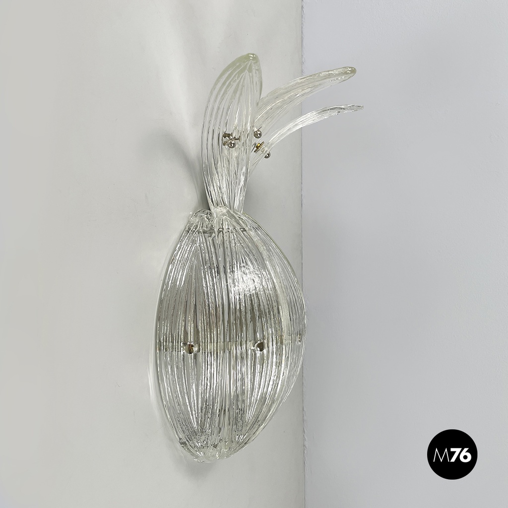 Italian modern Pineapple-shaped wall lamp in fluted glass and metal, 1980s