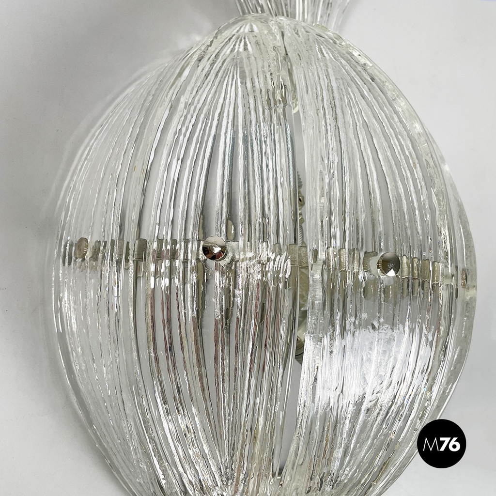 Italian modern Pineapple-shaped wall lamp in fluted glass and metal, 1980s
