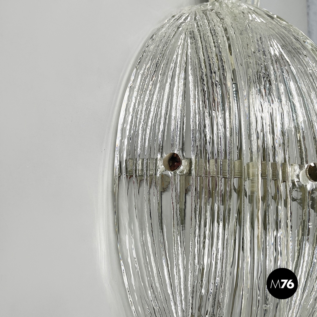 Italian modern Pineapple-shaped wall lamp in fluted glass and metal, 1980s