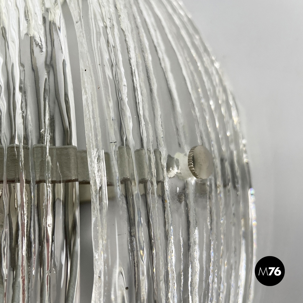 Italian modern Pineapple-shaped wall lamp in fluted glass and metal, 1980s