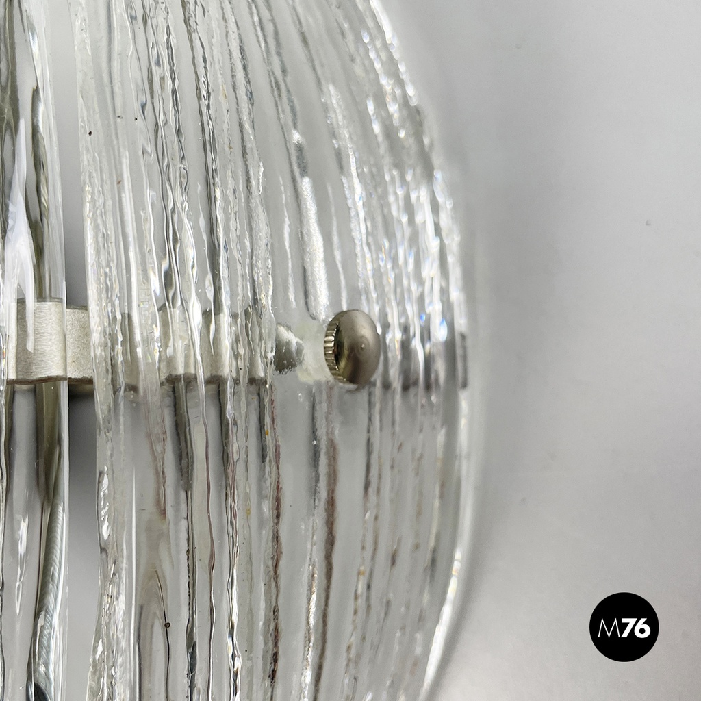 Italian modern Pineapple-shaped wall lamp in fluted glass and metal, 1980s