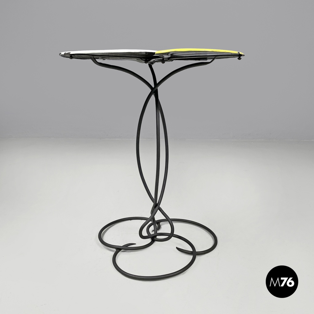 Italian mid-century modern wrought iron in yellow grey enamel coffee table 1950s