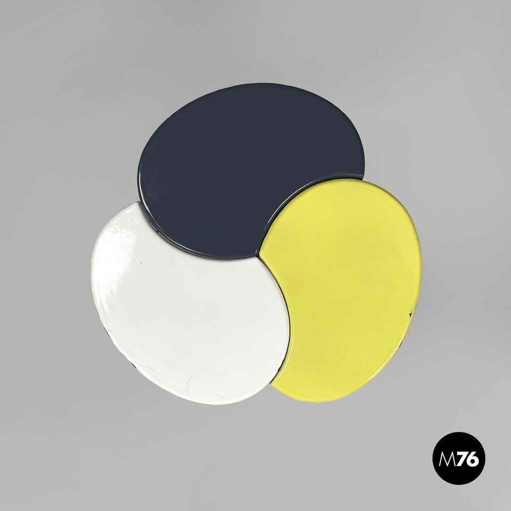 Italian mid-century modern wrought iron in yellow grey enamel coffee table 1950s