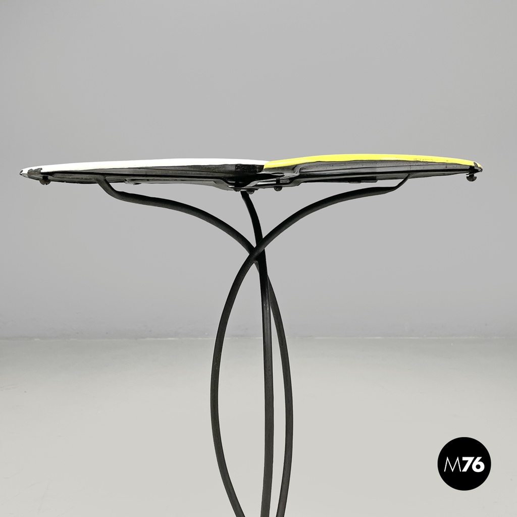 Italian mid-century modern wrought iron in yellow grey enamel coffee table 1950s