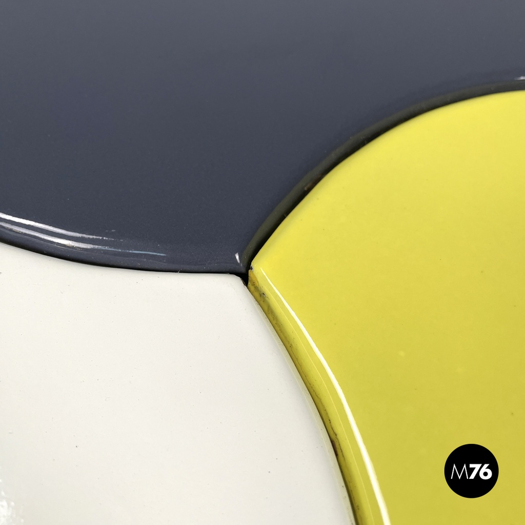 Italian mid-century modern wrought iron in yellow grey enamel coffee table 1950s