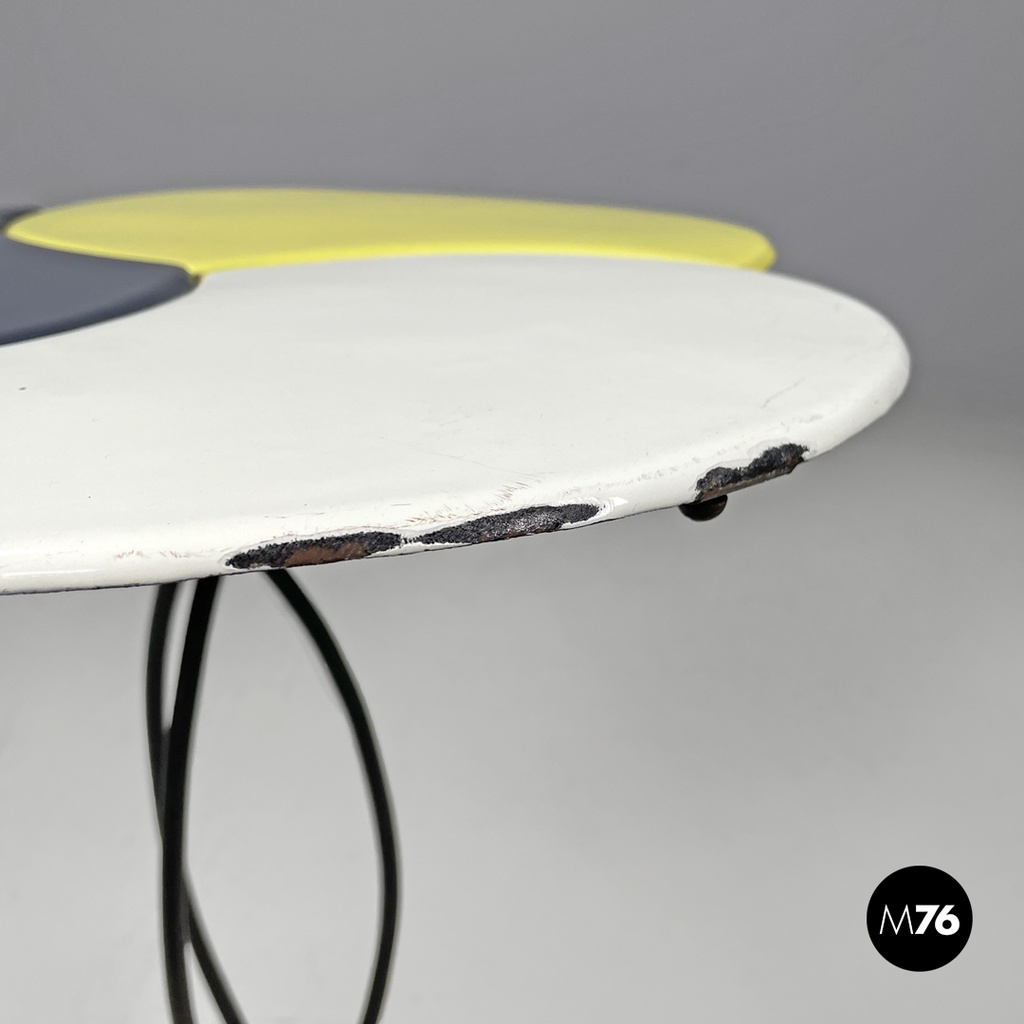 Italian mid-century modern wrought iron in yellow grey enamel coffee table 1950s