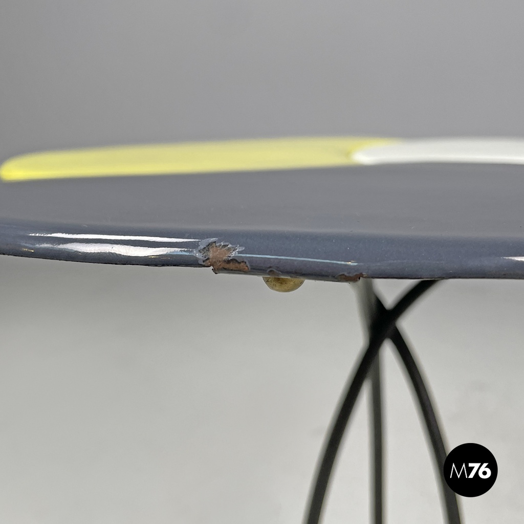 Italian mid-century modern wrought iron in yellow grey enamel coffee table 1950s
