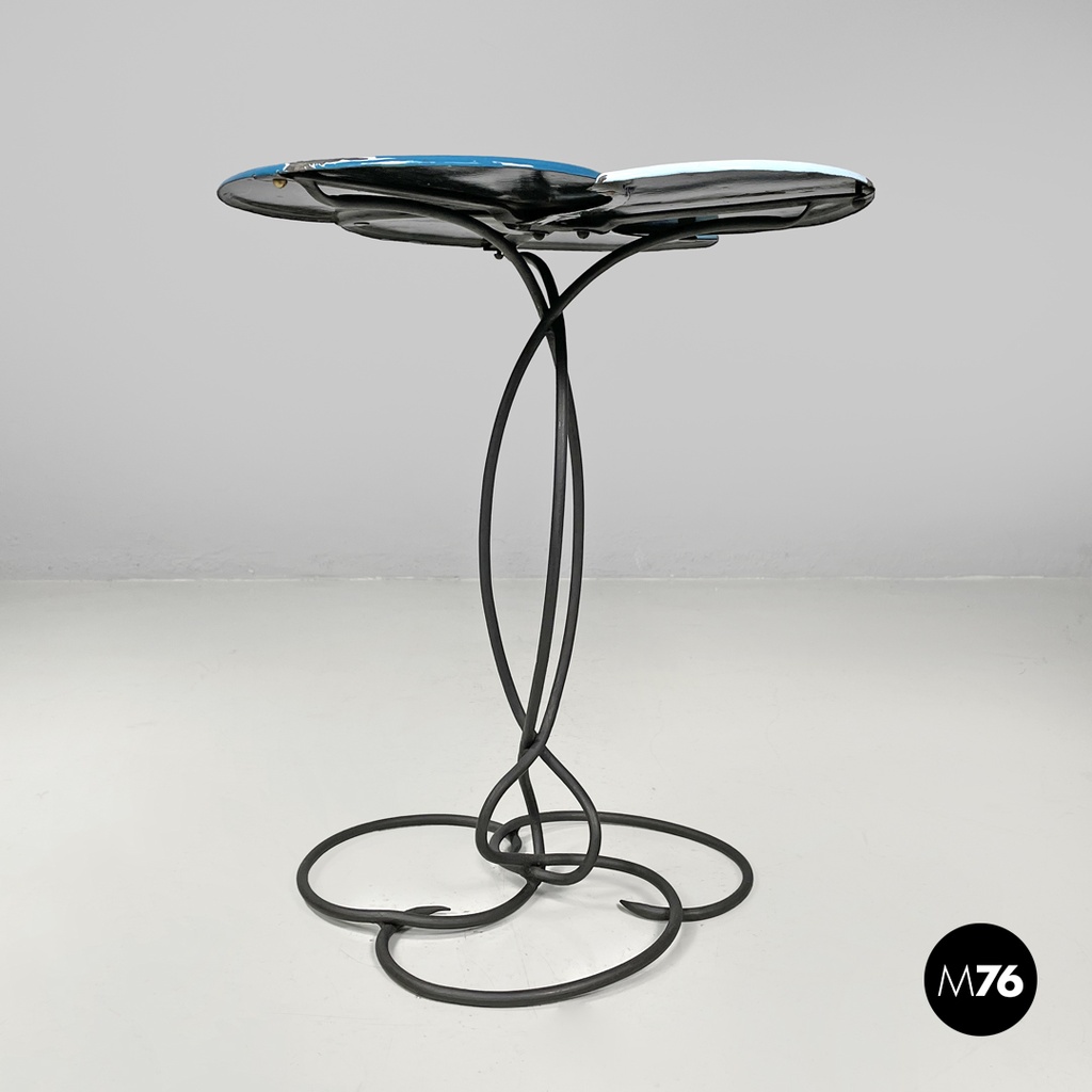 Italian mid-century modern wrought iron coffee table in light blue enamel, 1950s