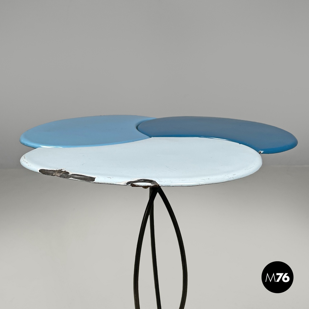Italian mid-century modern wrought iron coffee table in light blue enamel, 1950s