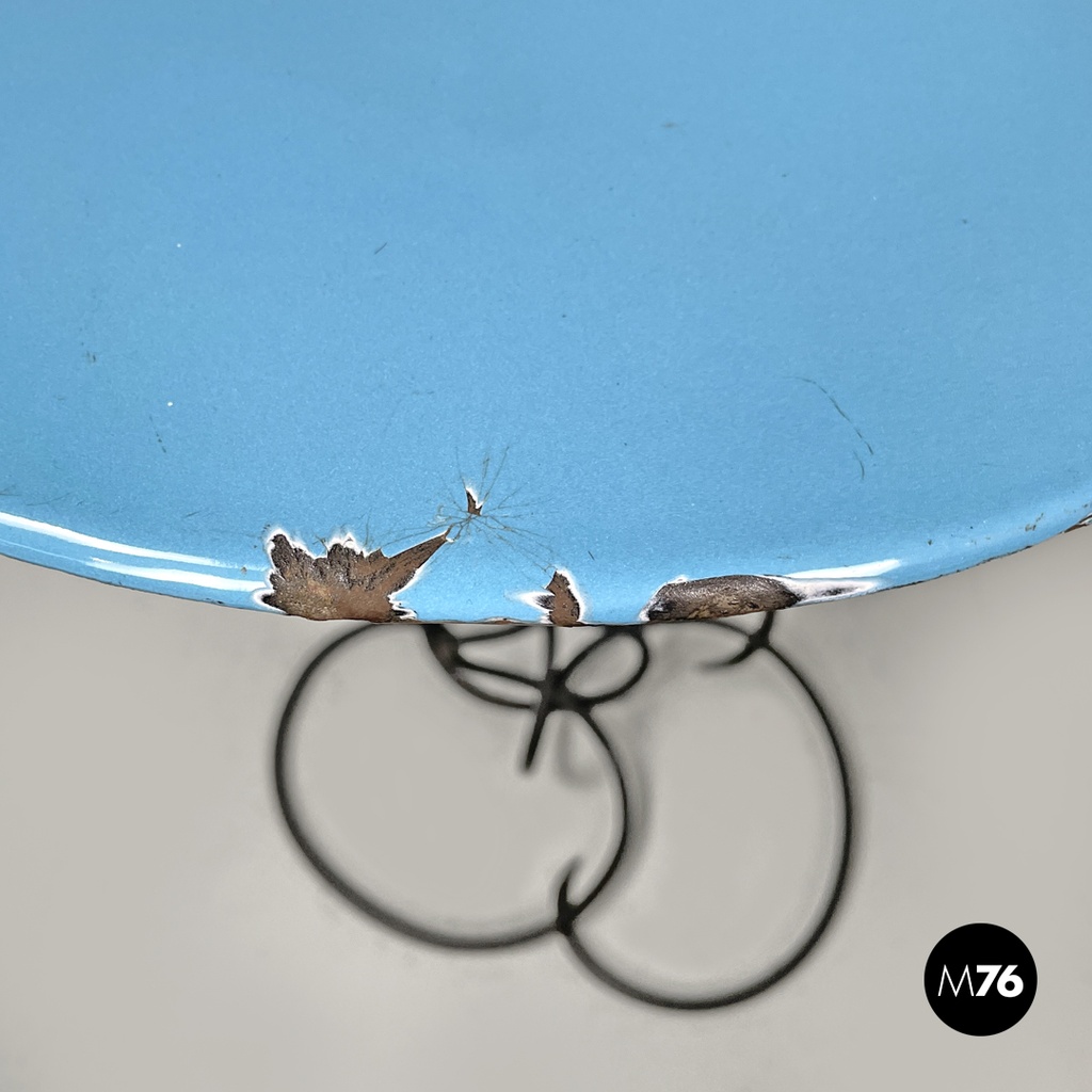 Italian mid-century modern wrought iron coffee table in light blue enamel, 1950s