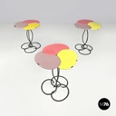 Italian mid-century modern wrought iron coffee table yellow pink enamel, 1950s