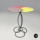 Italian mid-century modern wrought iron coffee table yellow pink enamel, 1950s