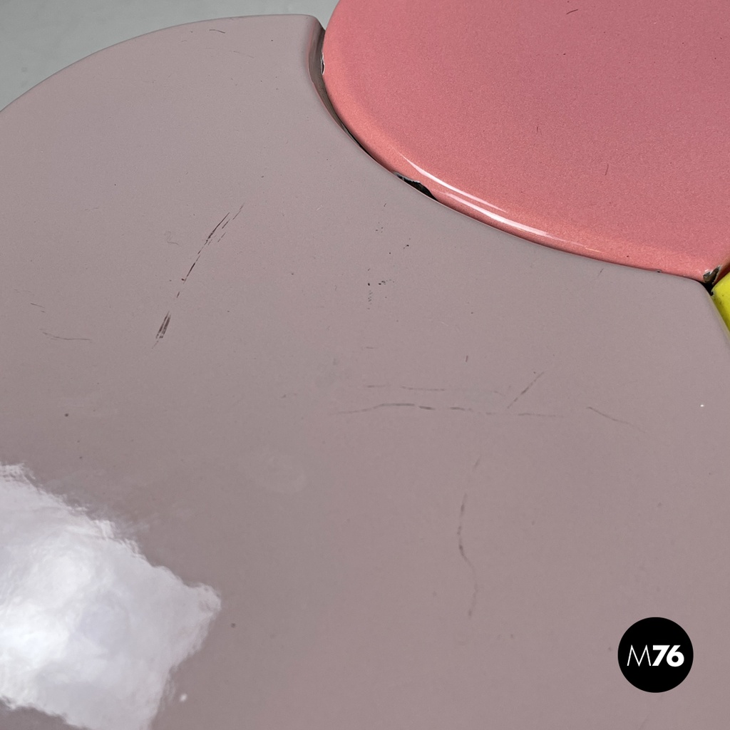 Italian mid-century modern wrought iron coffee table yellow pink enamel, 1950s