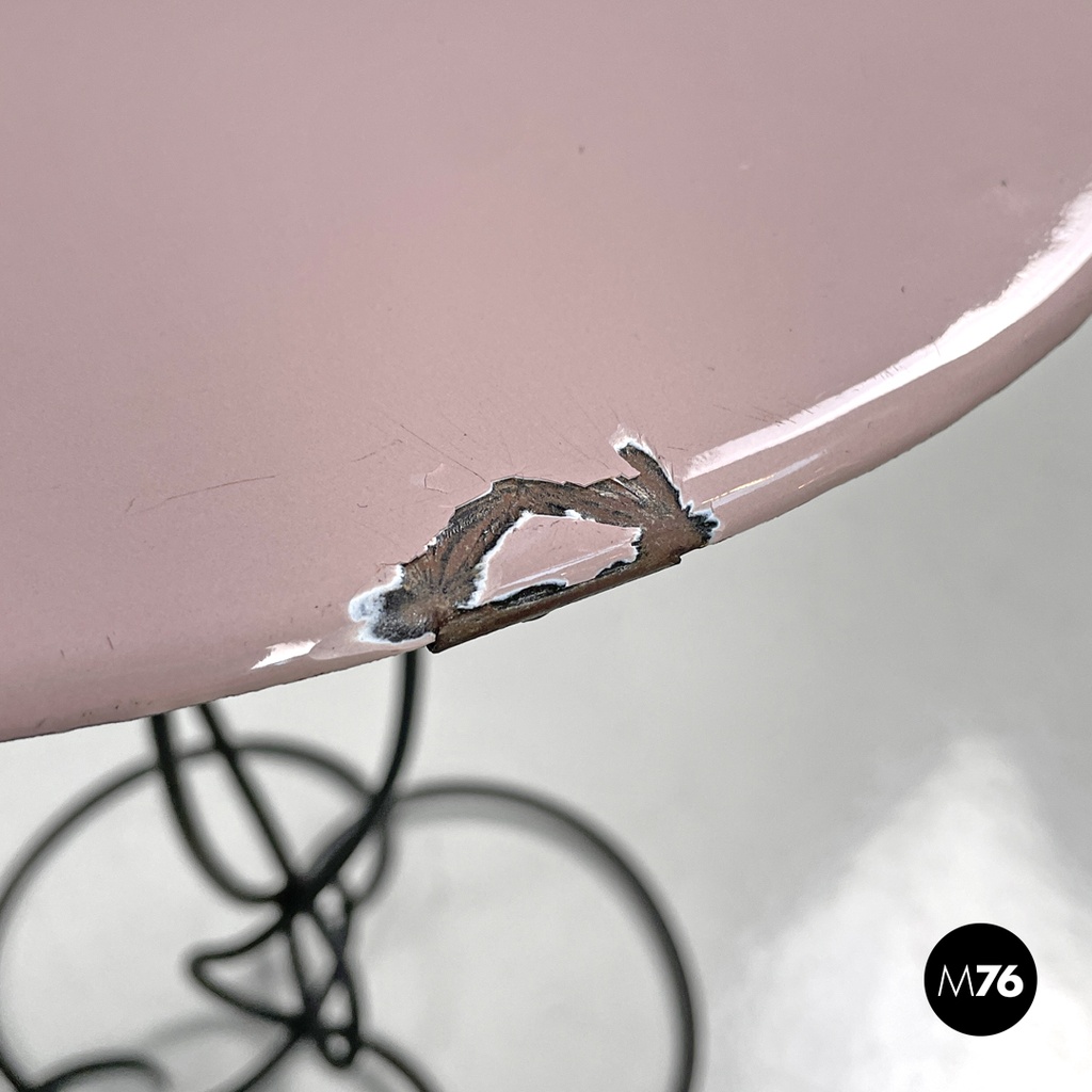 Italian mid-century modern wrought iron coffee table yellow pink enamel, 1950s