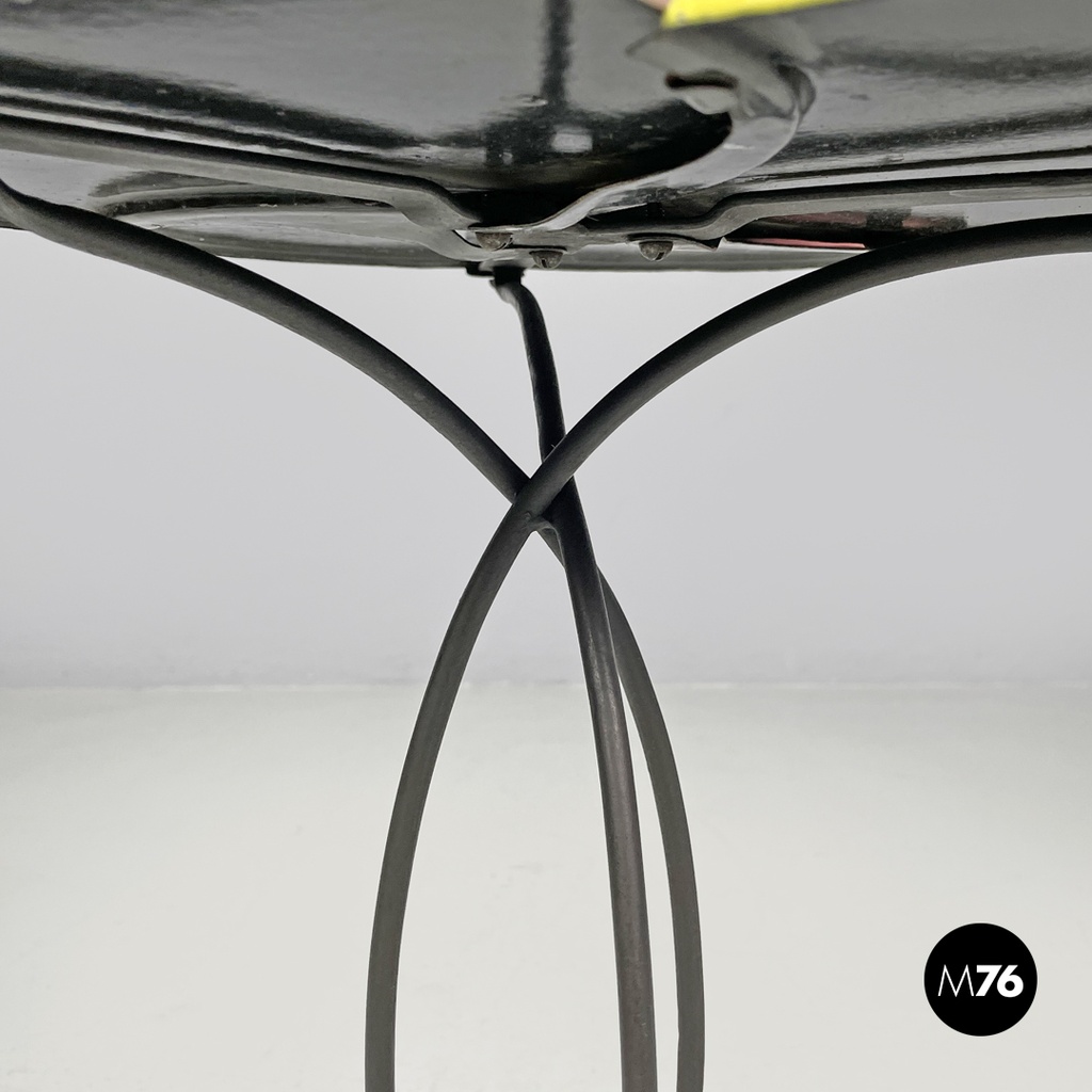 Italian mid-century modern wrought iron coffee table yellow pink enamel, 1950s