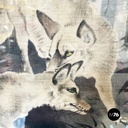 Japanese antique Silk tapestry with 5 foxes in bamboo forest, mid 1700s