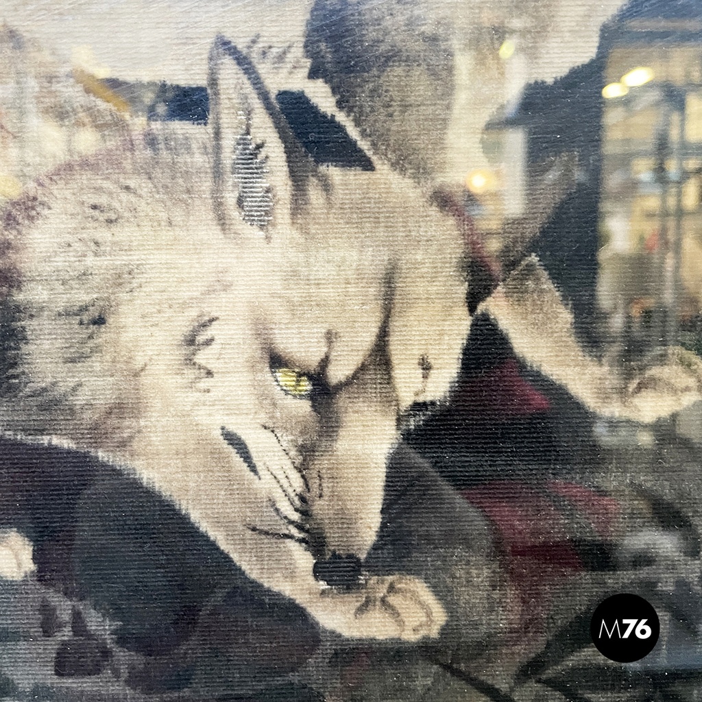 Japanese antique Silk tapestry with 5 foxes in bamboo forest, mid 1700s