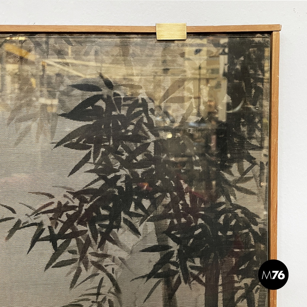 Japanese antique Silk tapestry with 5 foxes in bamboo forest, mid 1700s