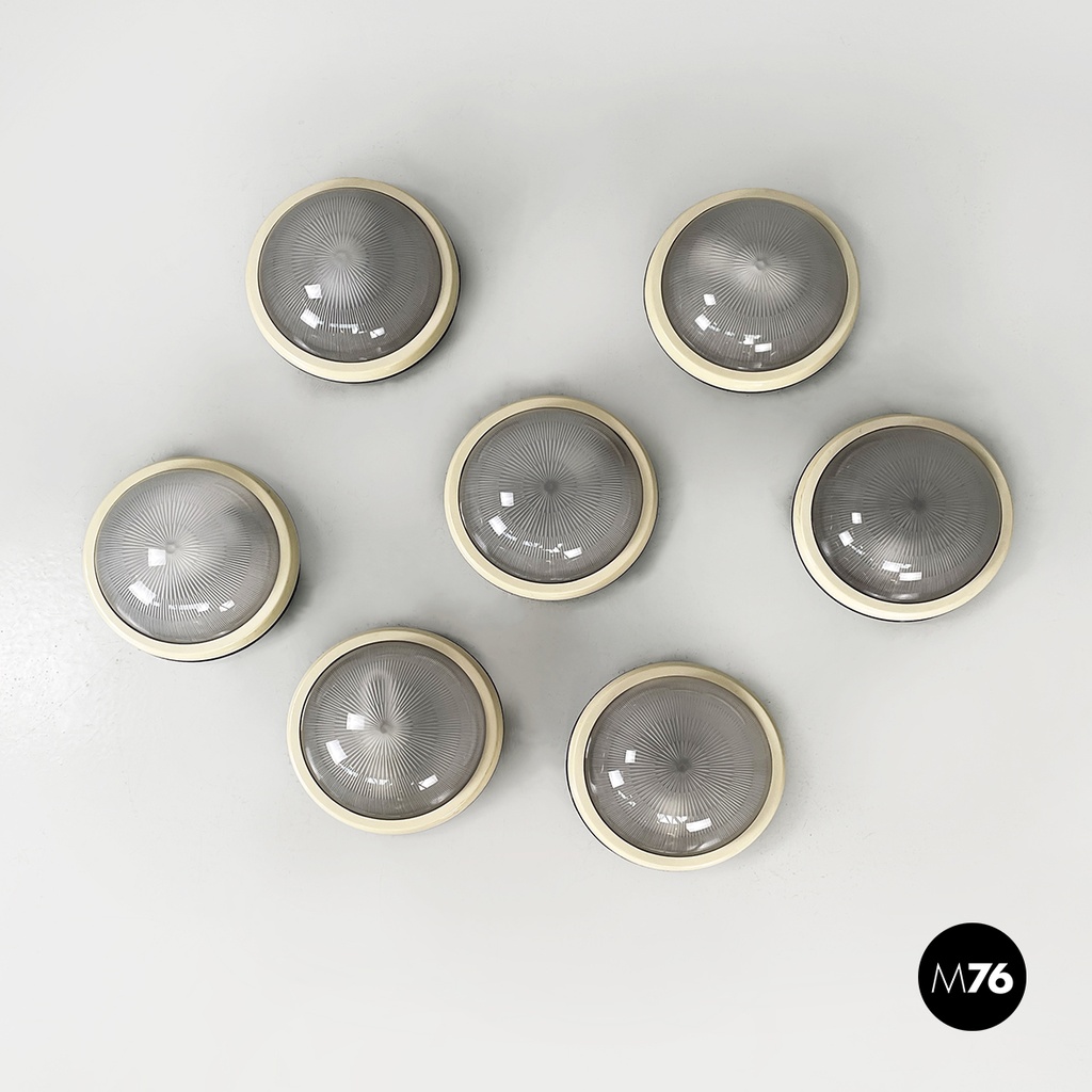 Italian space age Round wall lamps with  molded glass and plastic, 1970s