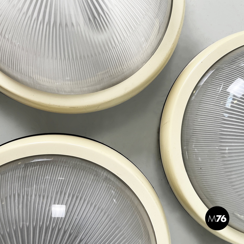 Italian space age Round wall lamps with  molded glass and plastic, 1970s
