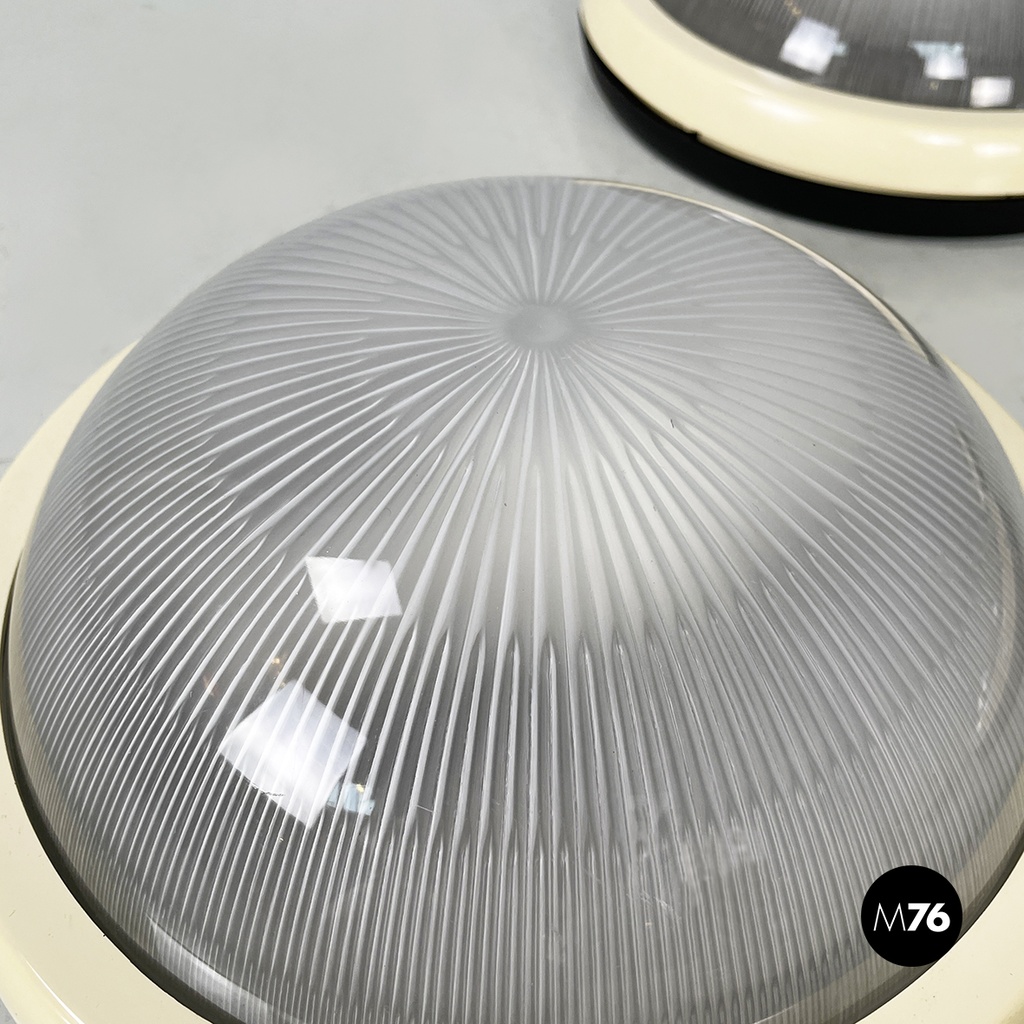 Italian space age Round wall lamps with  molded glass and plastic, 1970s