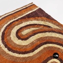 Space Age Italian short pile brown carpet, with orange and beige decoration 1970