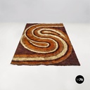 Space Age Italian short pile brown carpet, with orange and beige decoration 1970