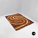 Space Age Italian short pile brown carpet, with orange and beige decoration 1970