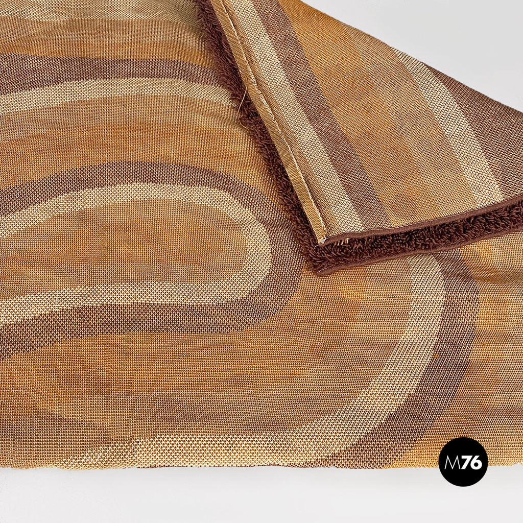 Space Age Italian short pile brown carpet, with orange and beige decoration 1970