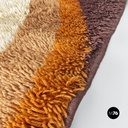 Space Age Italian short pile brown carpet, with orange and beige decoration 1970