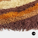 Space Age Italian short pile brown carpet, with orange and beige decoration 1970