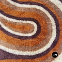 Space Age Italian short pile brown carpet, with orange and beige decoration 1970