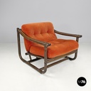 Italian modern bamboo armchairs orange cushions Tito Agnoli for Bonacina, 1970s