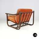 Italian modern bamboo armchairs orange cushions Tito Agnoli for Bonacina, 1970s