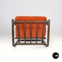 Italian modern bamboo armchairs orange cushions Tito Agnoli for Bonacina, 1970s