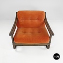 Italian modern bamboo armchairs orange cushions Tito Agnoli for Bonacina, 1970s