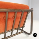 Italian modern bamboo armchairs orange cushions Tito Agnoli for Bonacina, 1970s