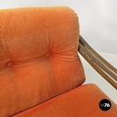 Italian modern bamboo armchairs orange cushions Tito Agnoli for Bonacina, 1970s