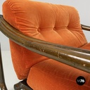 Italian modern bamboo armchairs orange cushions Tito Agnoli for Bonacina, 1970s