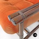Italian modern bamboo armchairs orange cushions Tito Agnoli for Bonacina, 1970s