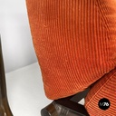 Italian modern bamboo armchairs orange cushions Tito Agnoli for Bonacina, 1970s