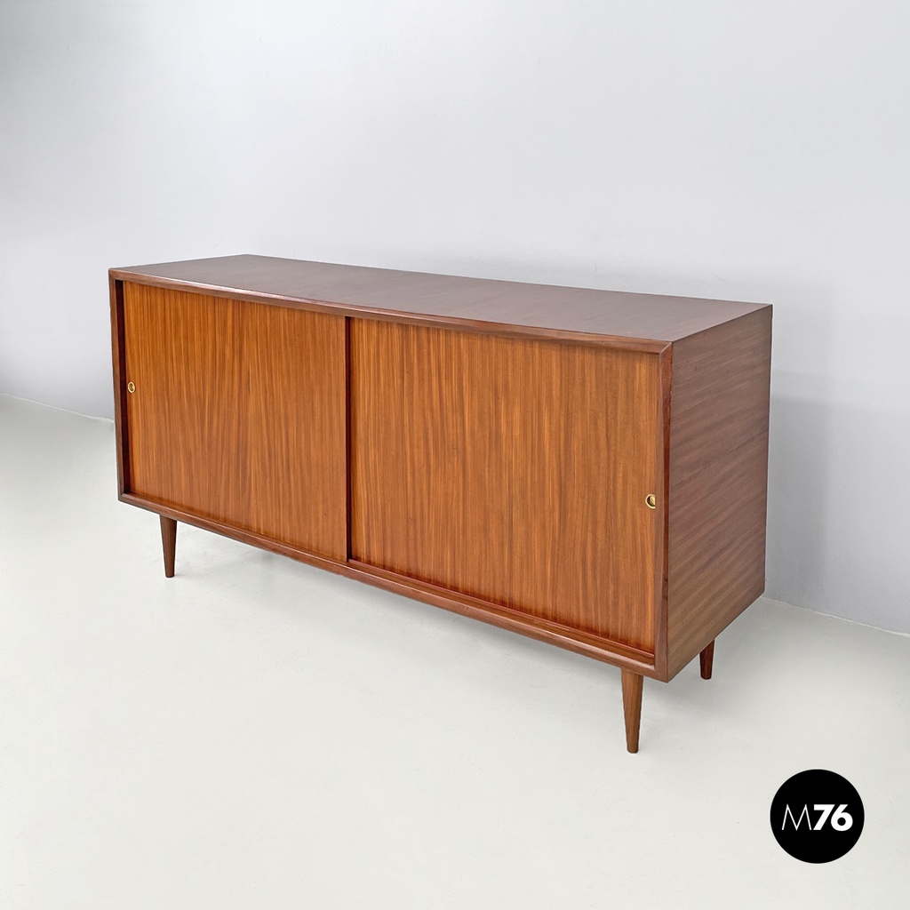 Italian mid-century modern two doors wooden sideboard with brass handles, 1960s