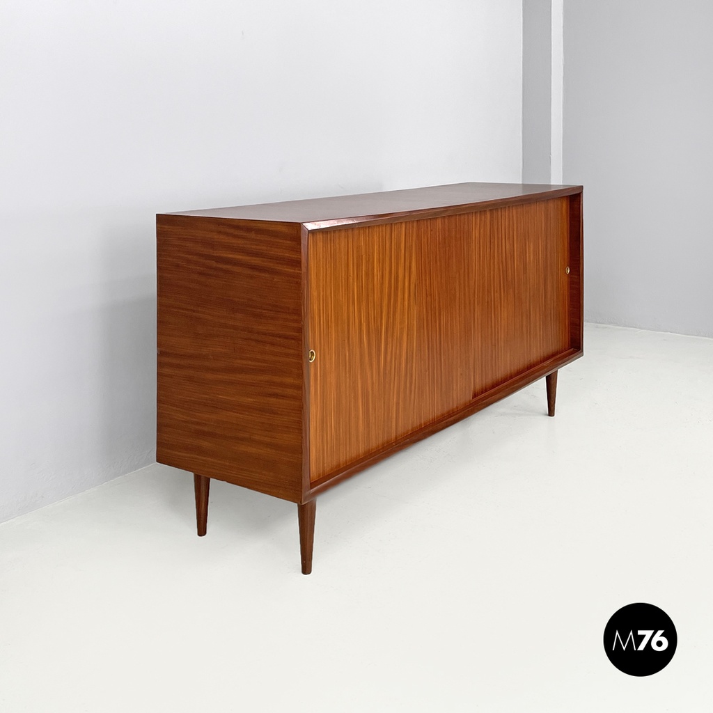 Italian mid-century modern two doors wooden sideboard with brass handles, 1960s