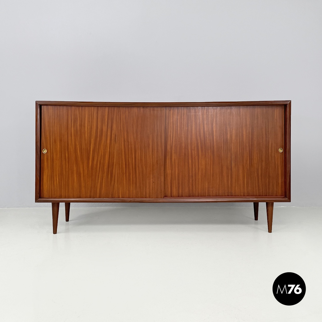 Italian mid-century modern two doors wooden sideboard with brass handles, 1960s