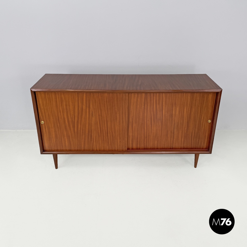 Italian mid-century modern two doors wooden sideboard with brass handles, 1960s