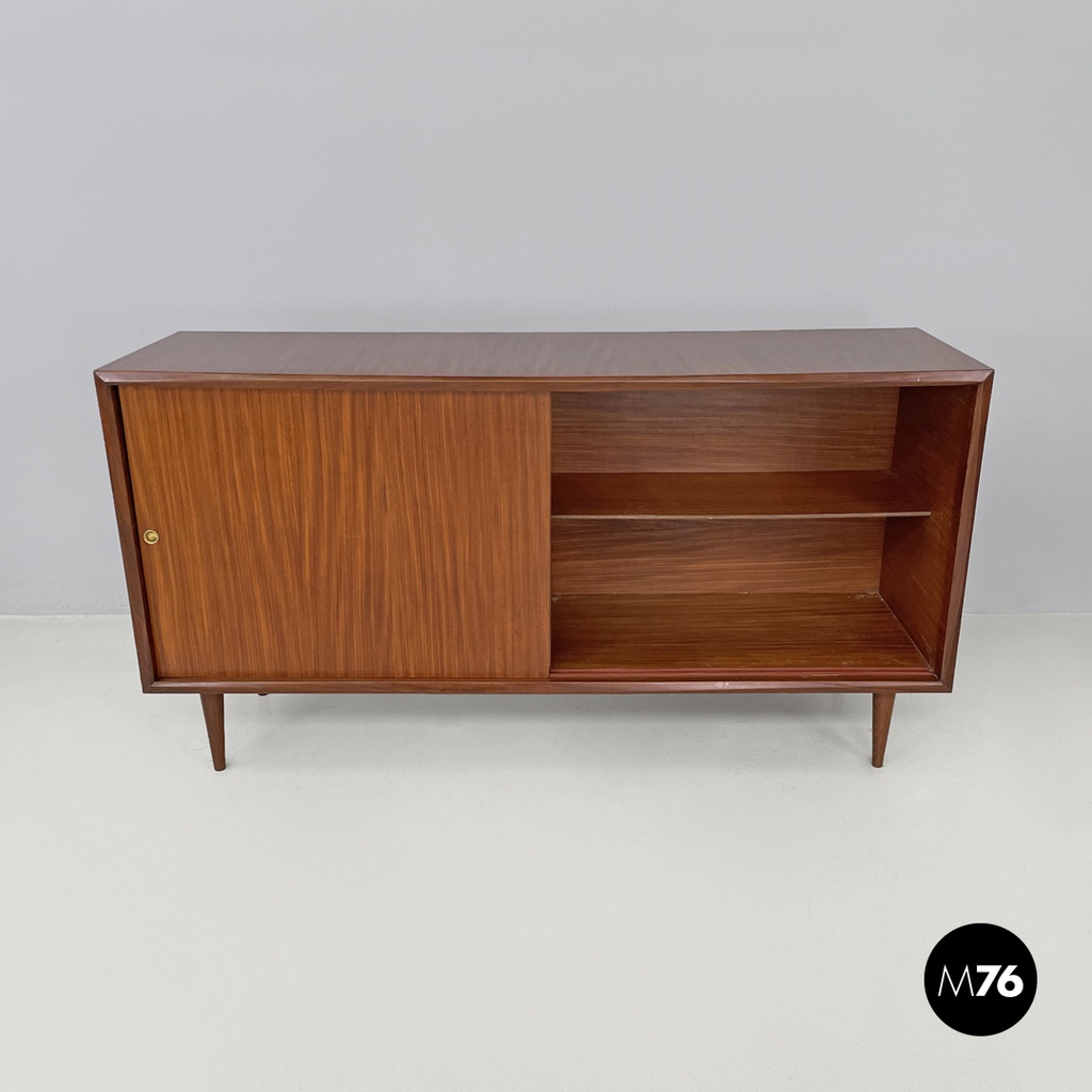 Italian mid-century modern two doors wooden sideboard with brass handles, 1960s