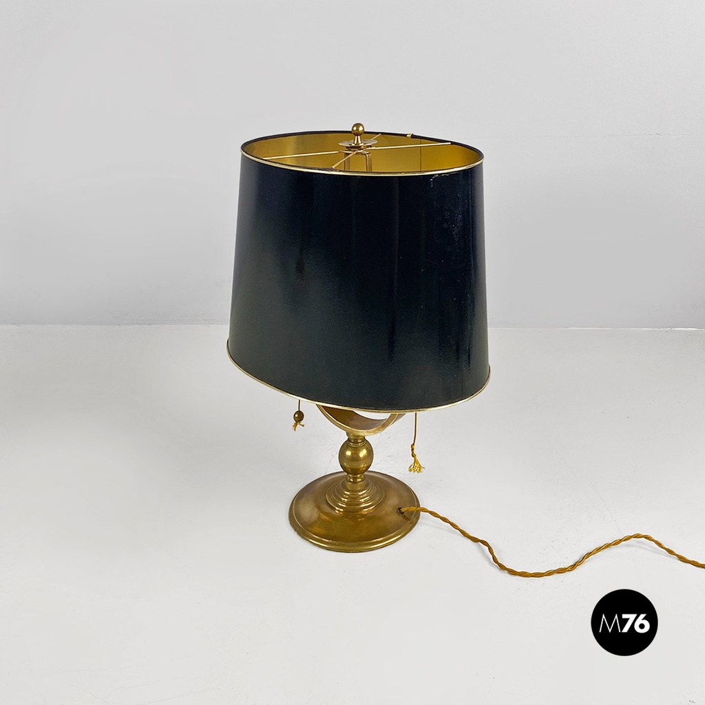 Italian mid century modern brass and black glossy abat jour or table lamps 1940s