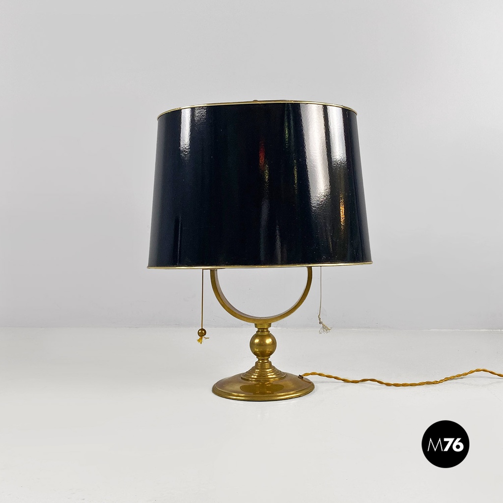 Italian mid century modern brass and black glossy abat jour or table lamps 1940s