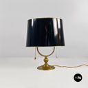 Italian mid century modern brass and black glossy abat jour or table lamps 1940s